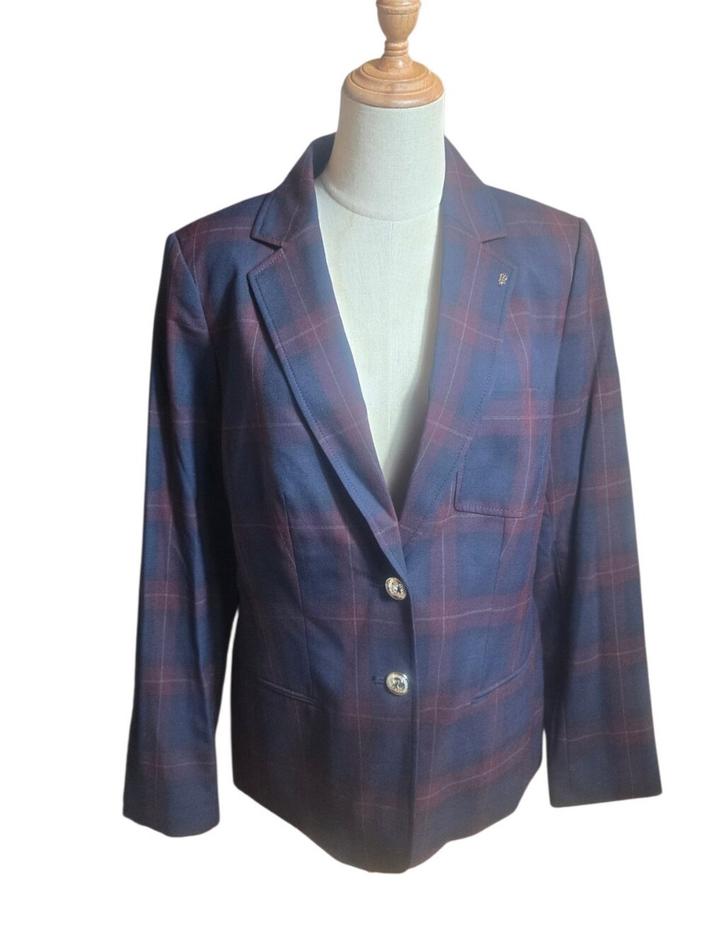 Tommy Hilfiger Navy Plaid Blazer with Gold Buttons NWT